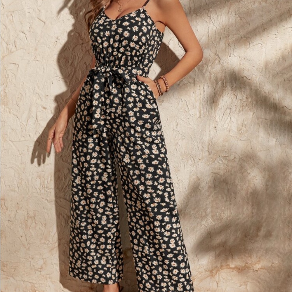 SHEIN Black Floral Jumpsuit Large